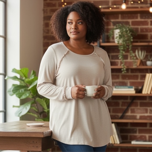 Lauren Conrad Top Women’s Plus 2X Cream Dolman Long Sleeve Blouse Cottagecore - Picture 2 of 7